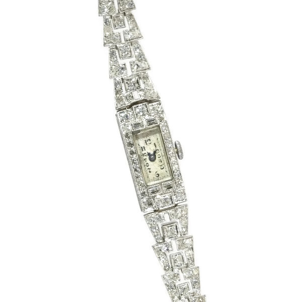 Platinum Vintage Art Deco ladies wrist watch with 100 diamonds!